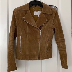 BCBG Suede Camel Moto Leather Jacket